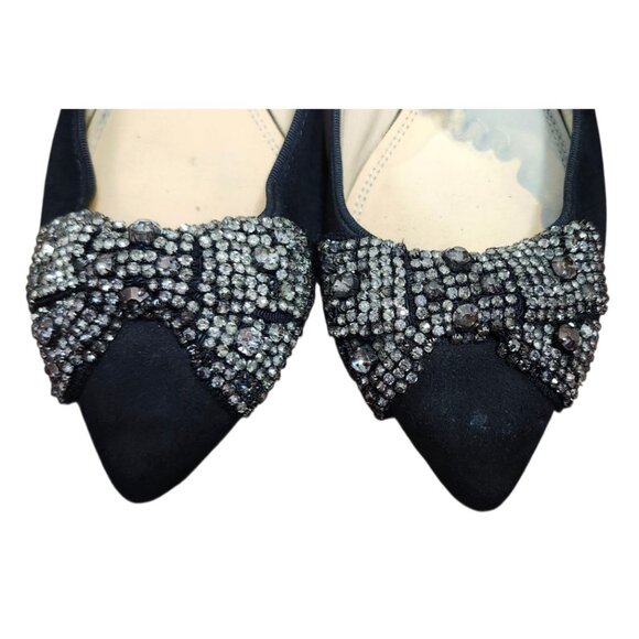 Tory Burch Black Sliver Rhinestone Bow Flats Women Size 8.5 M - Picture 4 of 14